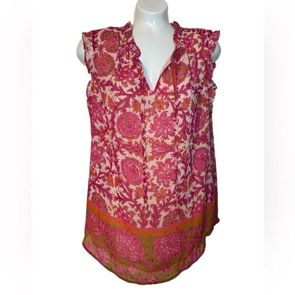 Joie Floral Metallic Ruffle Sleeveless Top - Picture 1 of 6